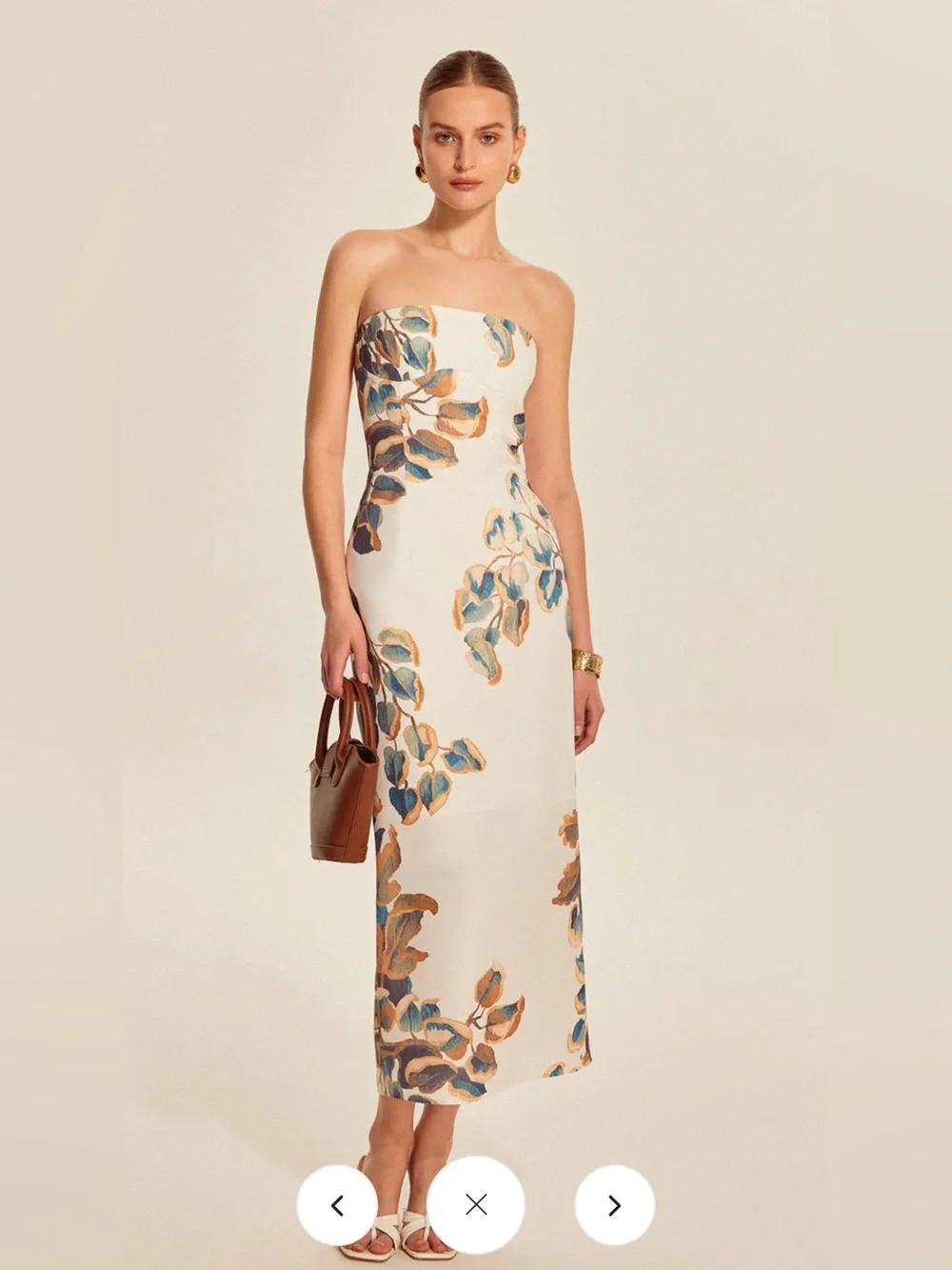 COMMENSE White Floral Print Strapless Dress Size L - Picture 4 of 13